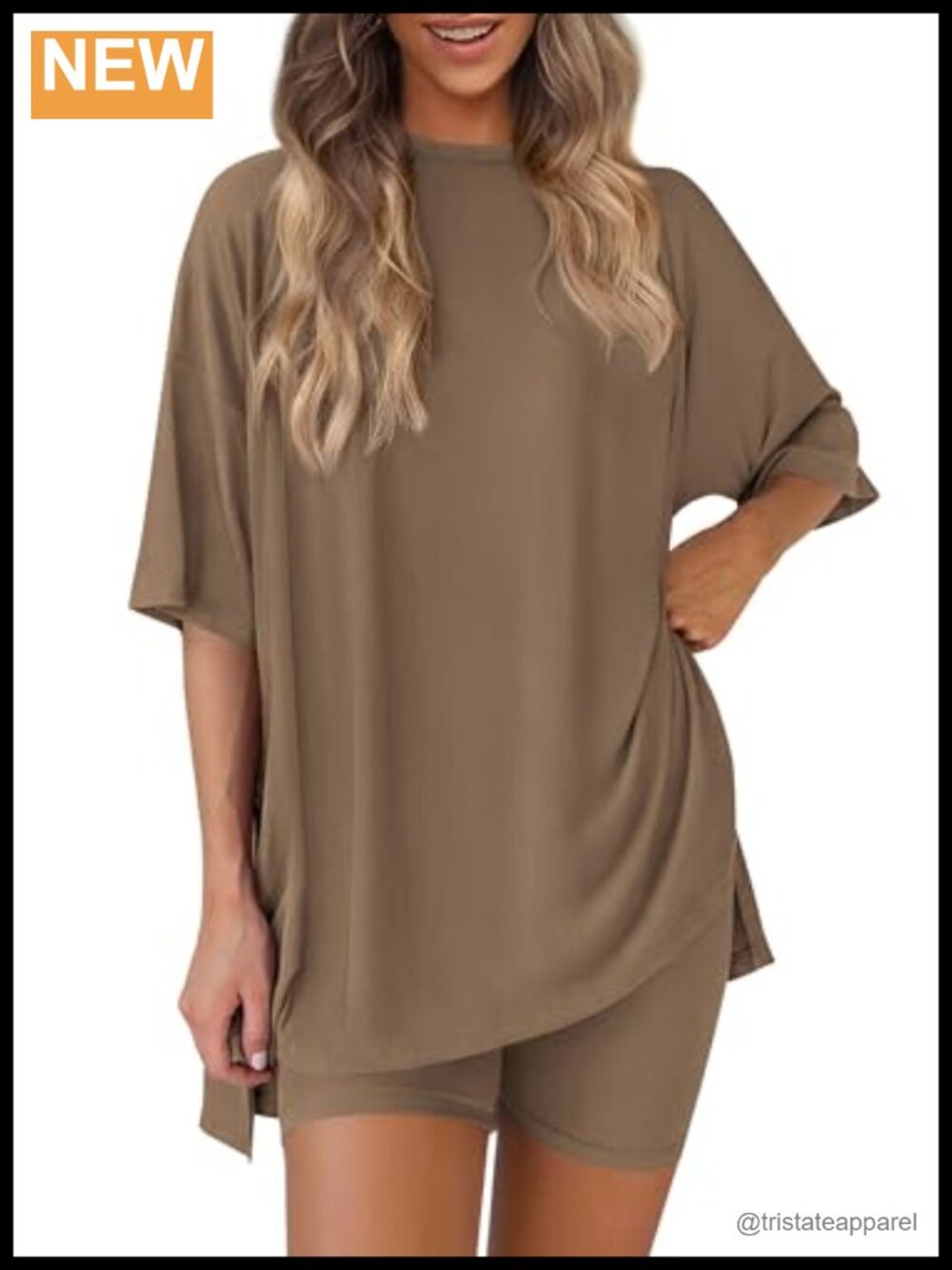 Women 2 Piece Lounge Set Biker Shorts Oversized Tee Travel